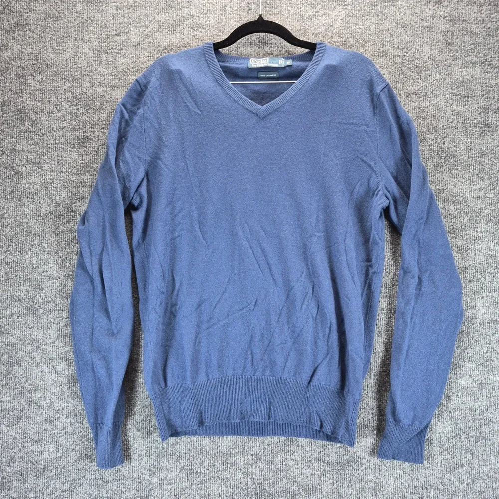 Polo Ralph Lauren Sweater 100% Cashmere V-Neck Medium Blue Mens